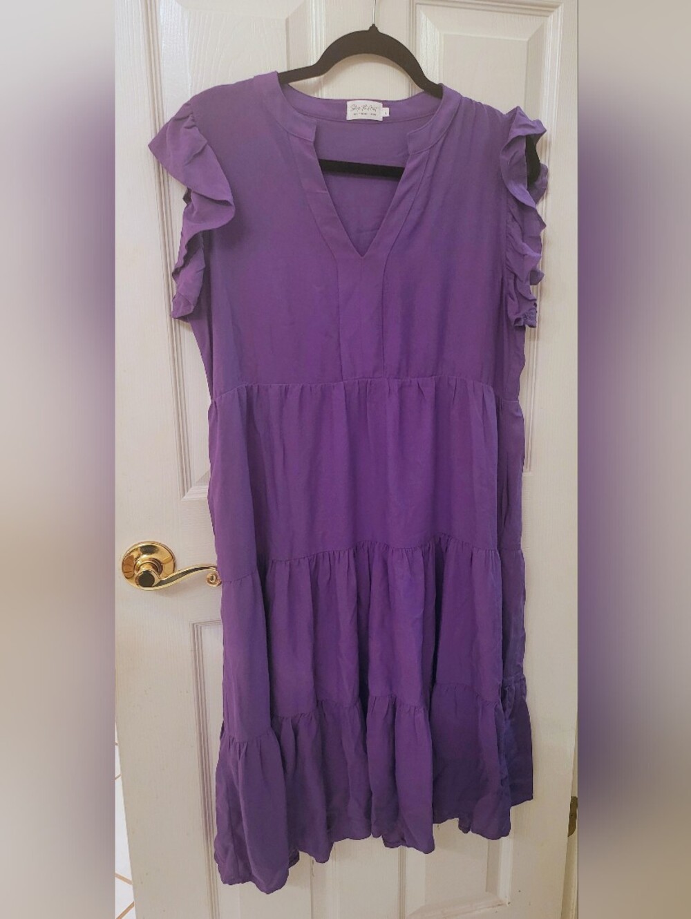 Purple Ruffle Sleeve Tiered Dress